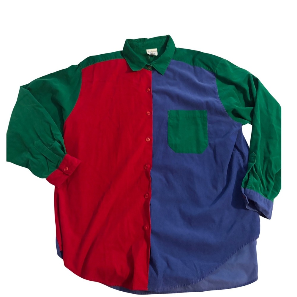 Backroad Blues Shirt Colorblock Corduroy Red Blue Green Vintage 90s Plus 24W‎